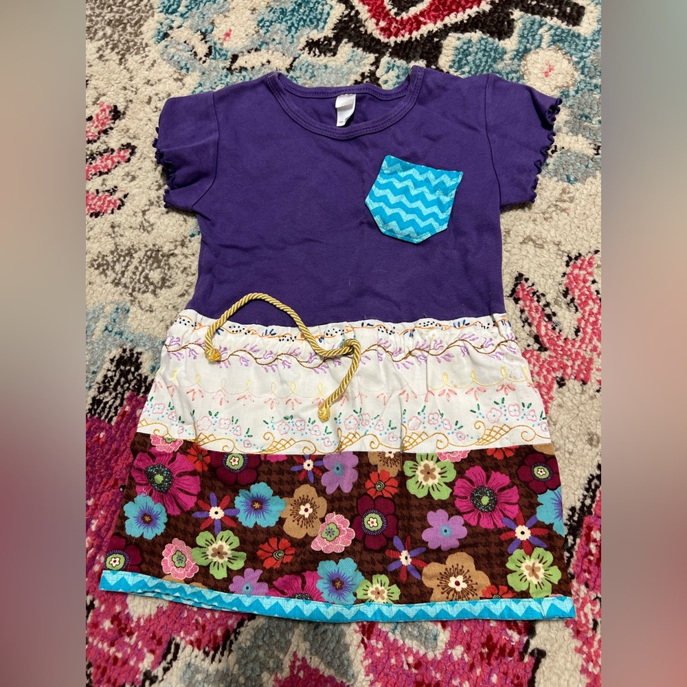 Handmade Vintage Hand Stitched Floral Fabric Girls Dress Sz 4T